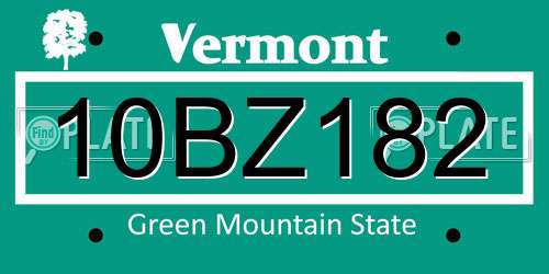 10BZ182 Vermont License Plate