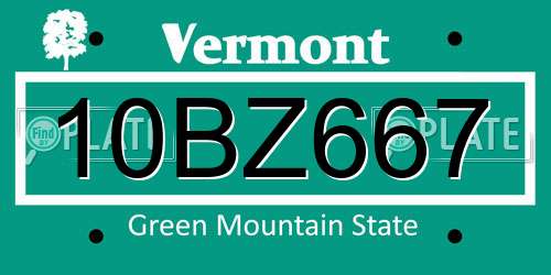 10BZ667 Vermont License Plate