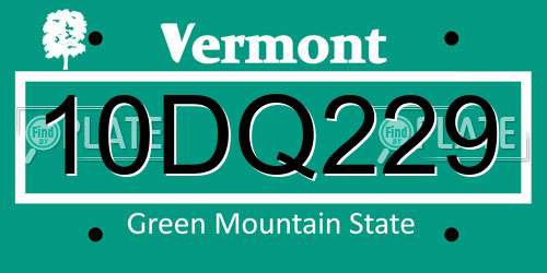 10DQ229 Vermont License Plate