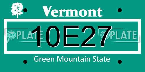 10E27 Vermont License Plate