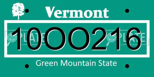 10OO216 Vermont License Plate