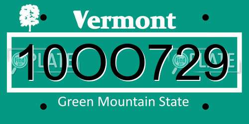 10OO729 Vermont License Plate
