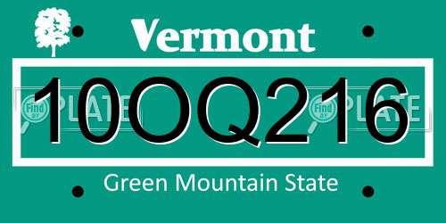 10OQ216 Vermont License Plate