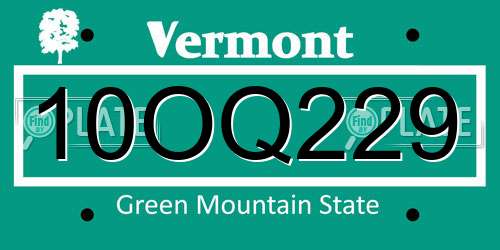 10OQ229 Vermont License Plate