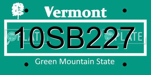 10SB227 Vermont License Plate