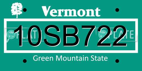 10SB722 Vermont License Plate