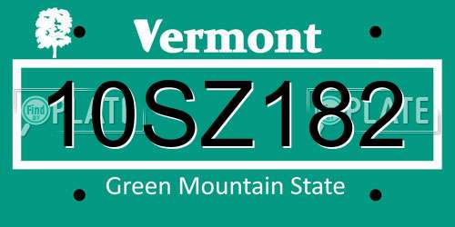 10SZ182 Vermont License Plate