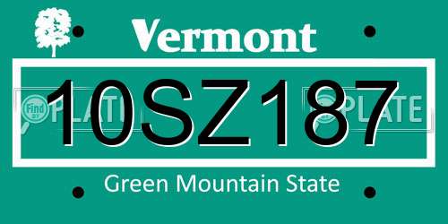 10SZ187 Vermont License Plate