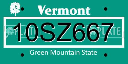 10SZ667 Vermont License Plate