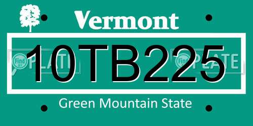 10TB225 Vermont License Plate