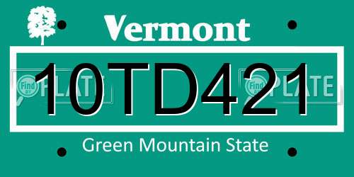 10TD421 Vermont License Plate