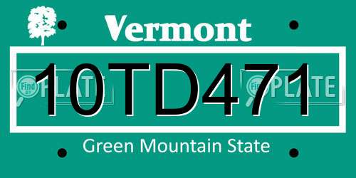 10TD471 Vermont License Plate