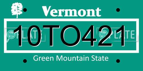 10TO421 Vermont License Plate