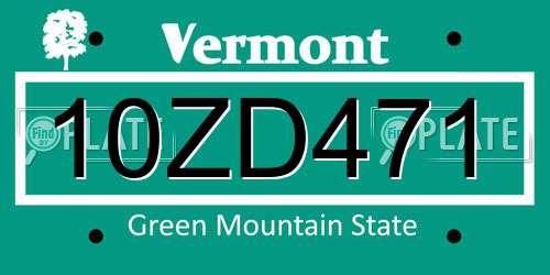 10ZD471 Vermont License Plate