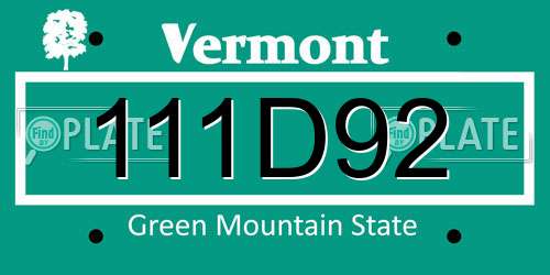 111D92 Vermont License Plate