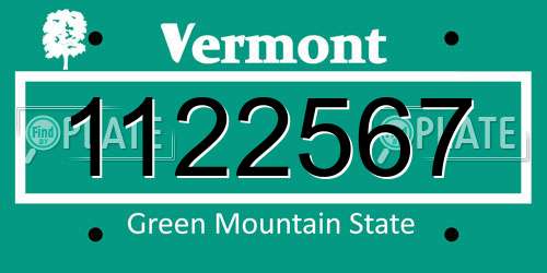 1122567 Vermont License Plate