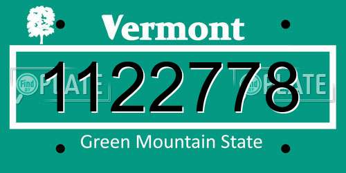 1122778 Vermont License Plate