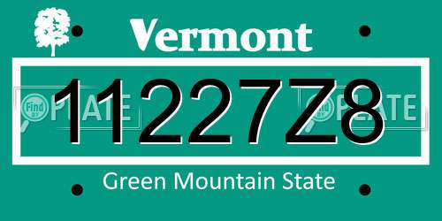 11227Z8 Vermont License Plate