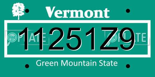 11251Z9 Vermont License Plate