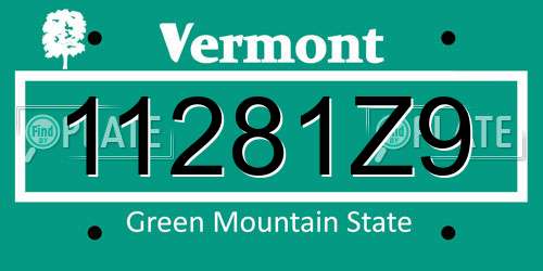 11281Z9 Vermont License Plate