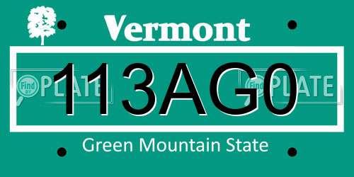 113AG0 Vermont License Plate
