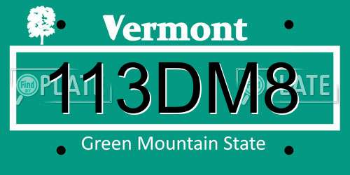 113DM8 Vermont License Plate