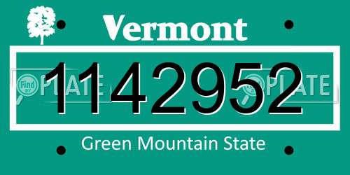 1142952 Vermont License Plate