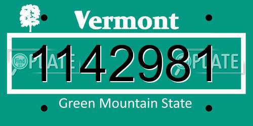 1142981 Vermont License Plate