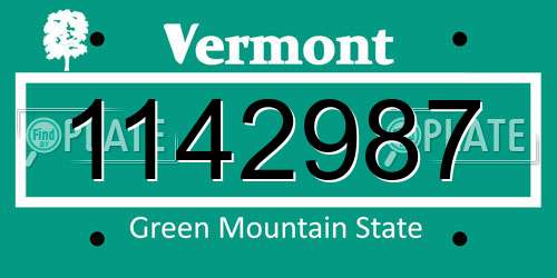 1142987 Vermont License Plate