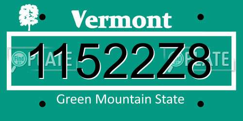 11522Z8 Vermont License Plate