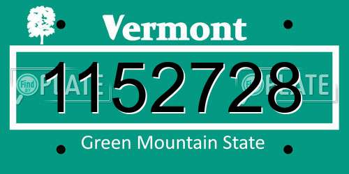 1152728 Vermont License Plate