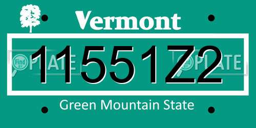 11551Z2 Vermont License Plate