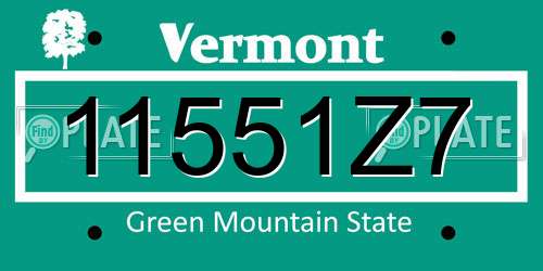 11551Z7 Vermont License Plate