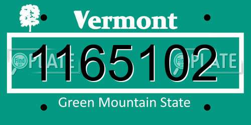 1165102 Vermont License Plate