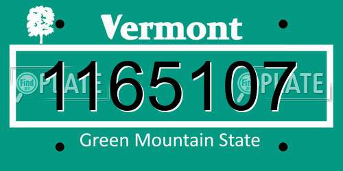 1165107 Vermont License Plate