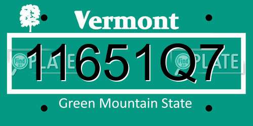 11651Q7 Vermont License Plate