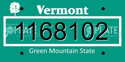 1168102 Vermont License Plate
