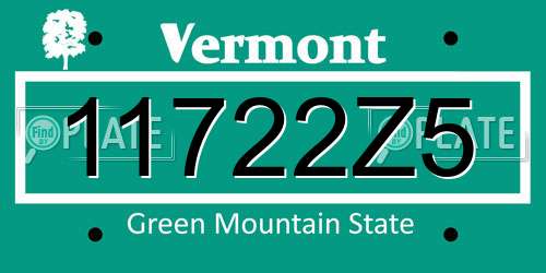 11722Z5 Vermont License Plate