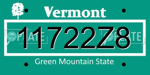 11722Z8 Vermont License Plate