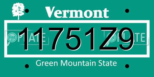 11751Z9 Vermont License Plate