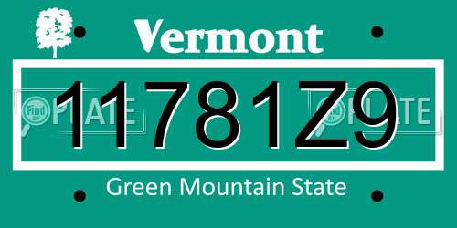 11781Z9 Vermont License Plate