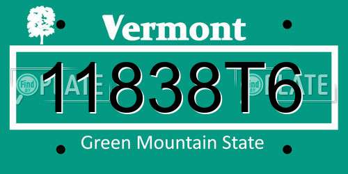 11838T6 Vermont License Plate