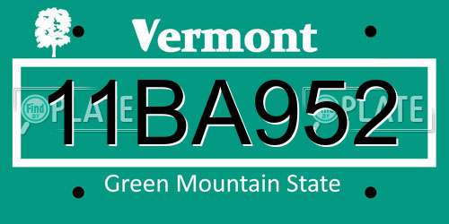 11BA952 Vermont License Plate