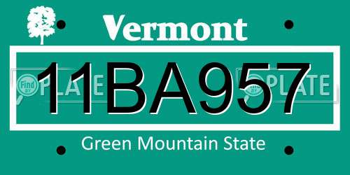 11BA957 Vermont License Plate