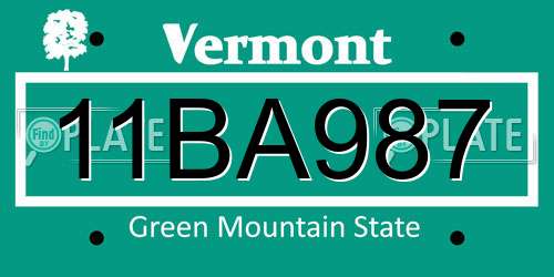 11BA987 Vermont License Plate
