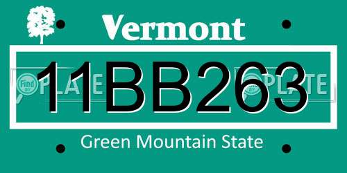 11BB263 Vermont License Plate