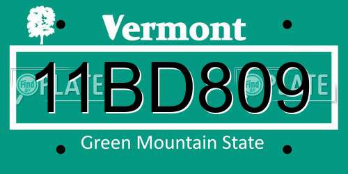 11BD809 Vermont License Plate
