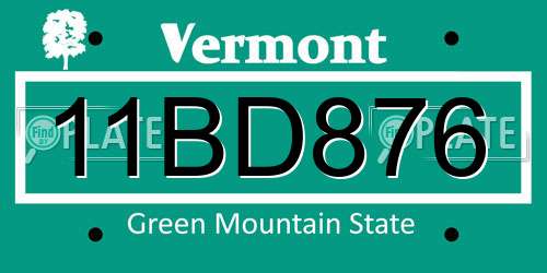 11BD876 Vermont License Plate