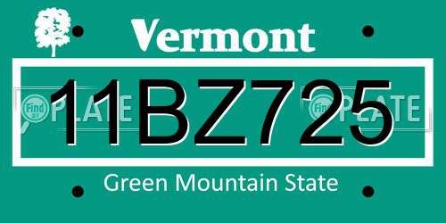 11BZ725 Vermont License Plate