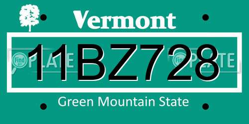 11BZ728 Vermont License Plate